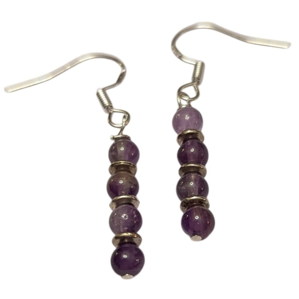 Women's Hand-Crafted sterling silver beaded earrings, purple